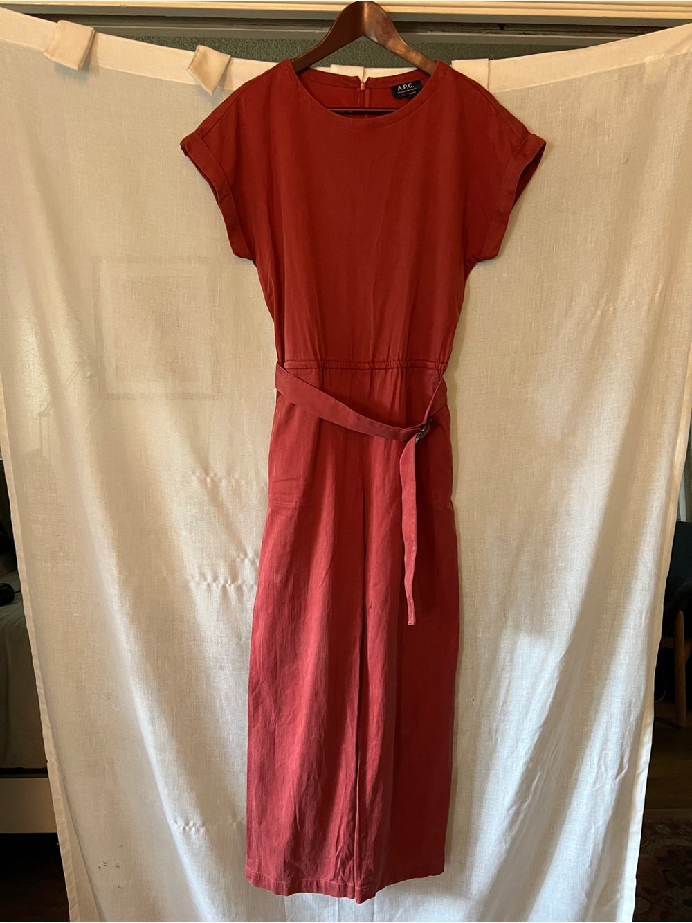 A.P.C. Rust Red Belted Wide Leg Jumpsuit Size 38